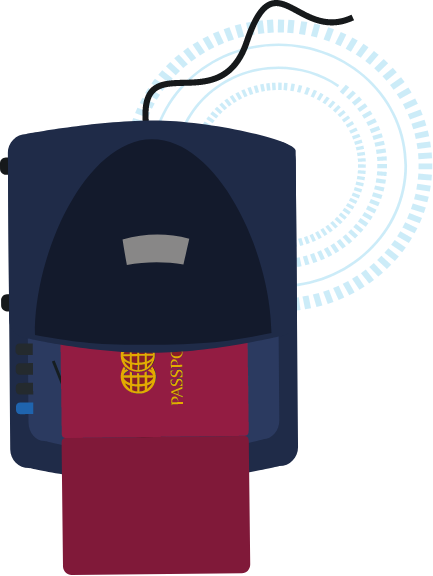 Illustration of a passport in a scanner