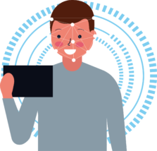 Illustration showing a man taking a selfie for an identity check