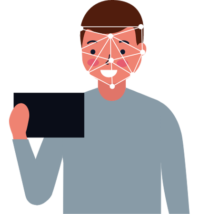 Illustration showing a man taking a selfie for a AML check